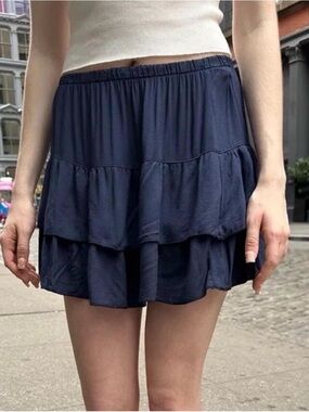 Brandy Melville Navy Tiered Ruffle Skort